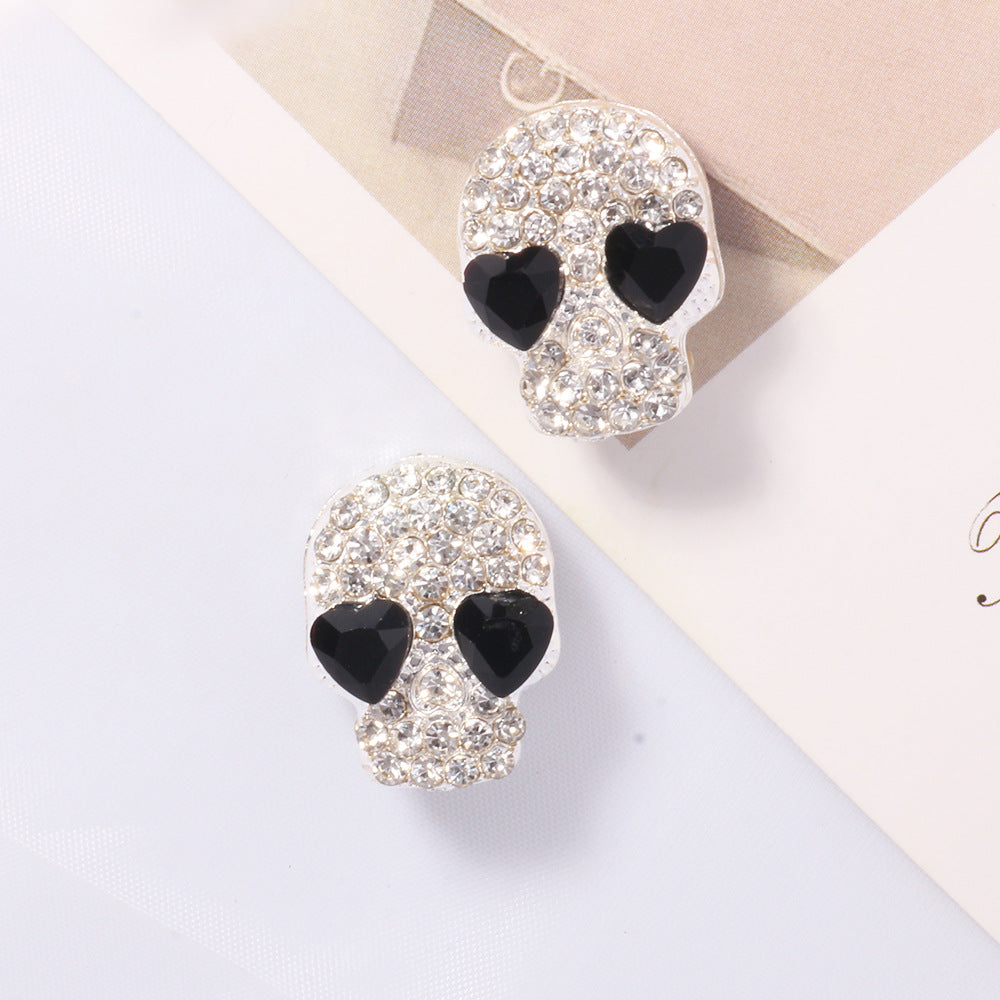 Wholesale Double-sided diamond alloy skull straight hole loose beads beaded DIY accessories